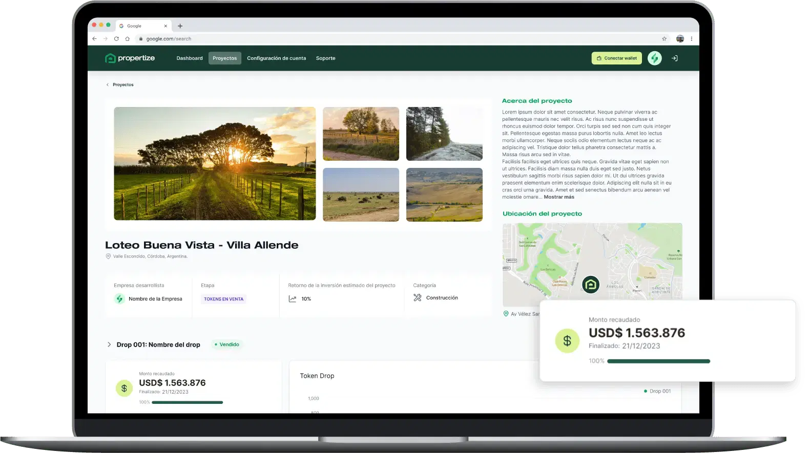 Vista del dashboard de inversor de Propertize